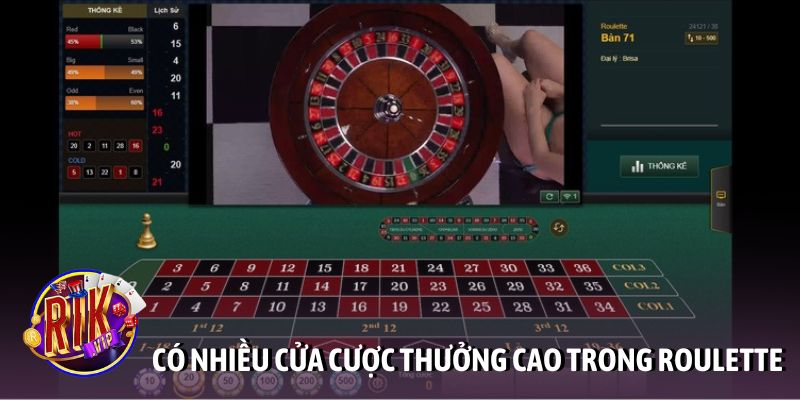 Có nhiều cửa cược trả thưởng cao trong roulette